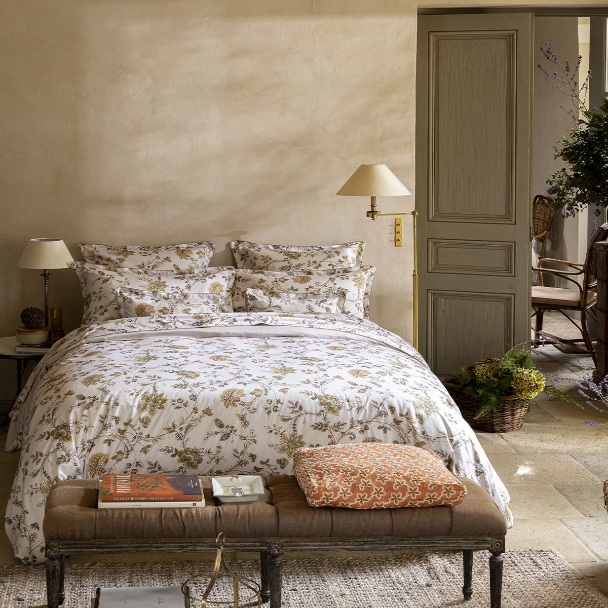 Drap plat imprimé en satin de coton bio, MAUSSANE, Rose clair