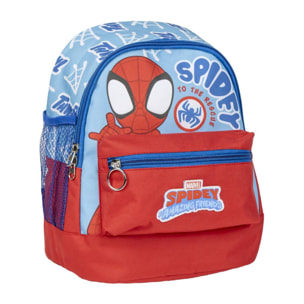 Mochila estilo trekking de spidey - color azul y rojo - 23x27x15 cm - fabricada con poliéster - varios bolsillos - cinturón y asas ajustables