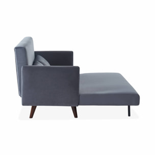 Canapé convertible en velours - Panam - 2 places scandinave. pieds bois foncé. gris foncé. banquette. dossier inclinable