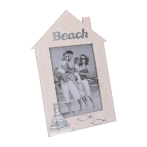 Portafoto da tavolo in legno mare a forma di casetta con barca cm32x2h24