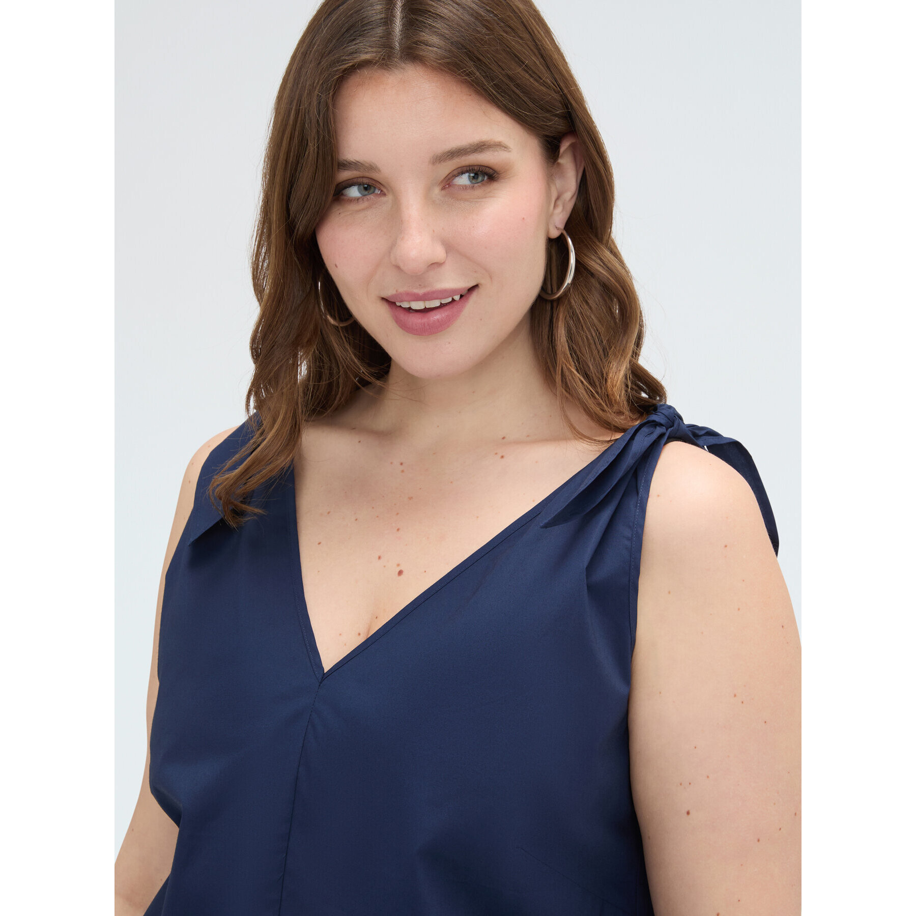Fiorella Rubino - Top in cotone con nodi a fiocco sulle spalle - Blu