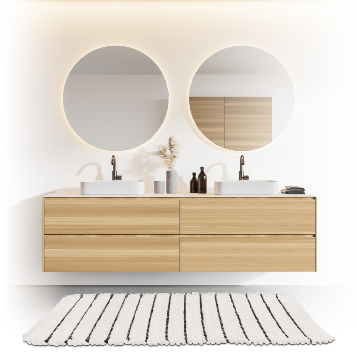 Tapis rayé microfibre 50x120cm - Blanc