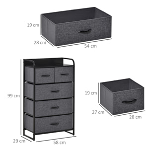 Commode rangement 5 tiroirs pliables en tissu 58 x 29 x 99 cm gris