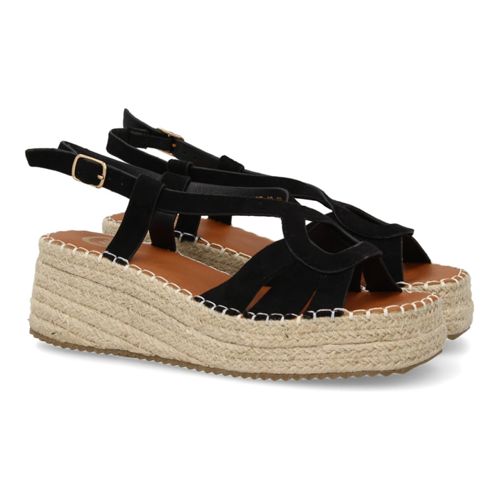 Sandalia de cuña de yute para mujer, comodas y elegantes, diseño moderno con tiras en la pala