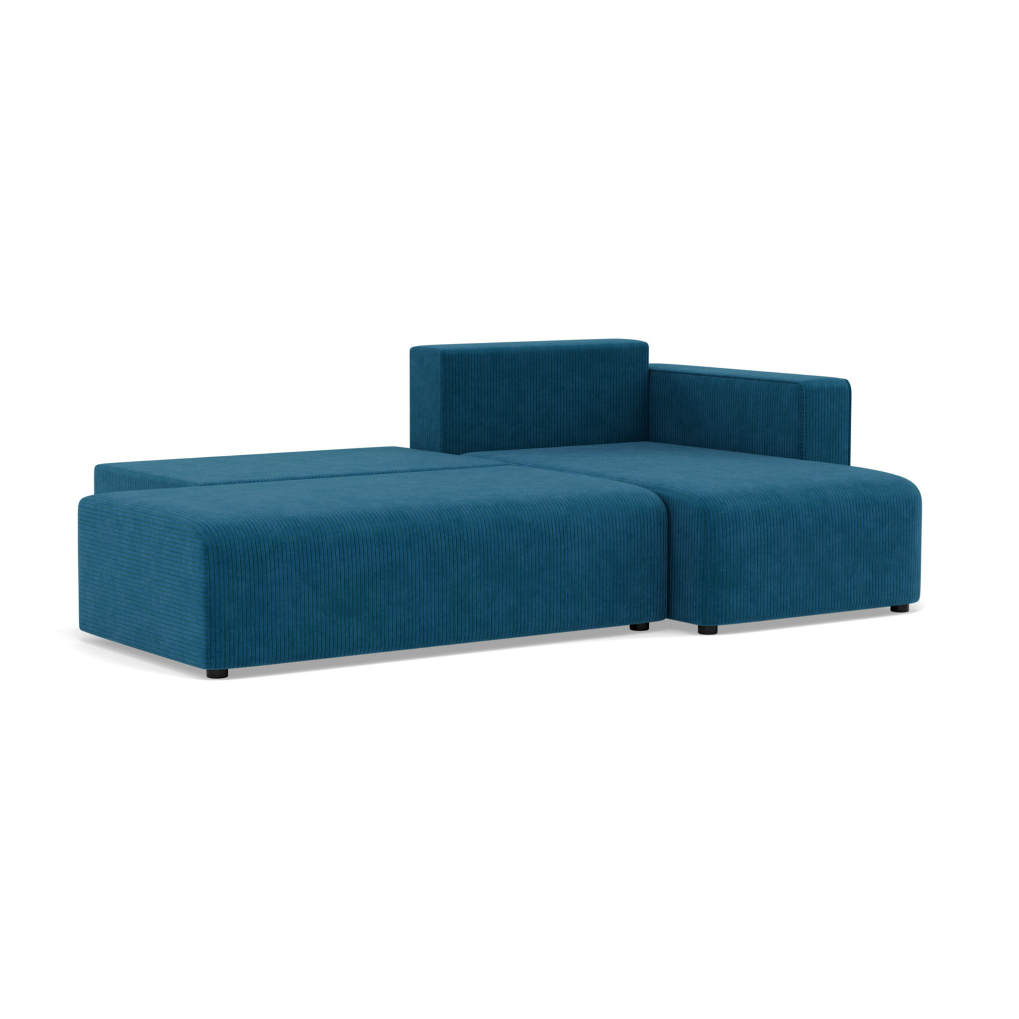 Topaze - canapé d'angle droit 4 places convertible avec coffre sans accoudoir en velours côtelé - Bleu