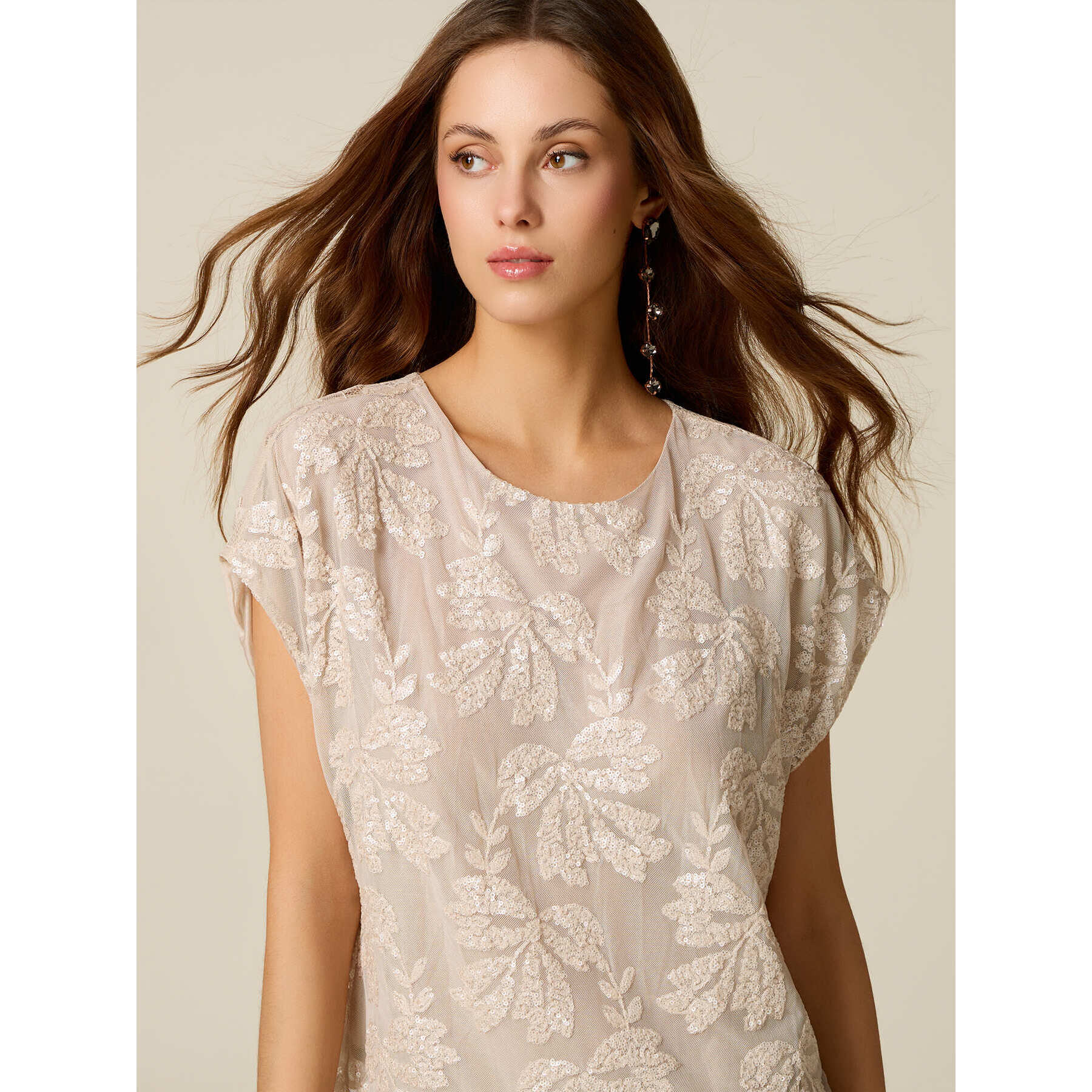 Oltre - Blusa bordada con encaje - Beige