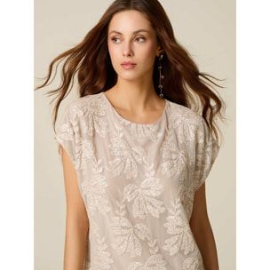 Oltre - Blusa bordada con encaje - Beige