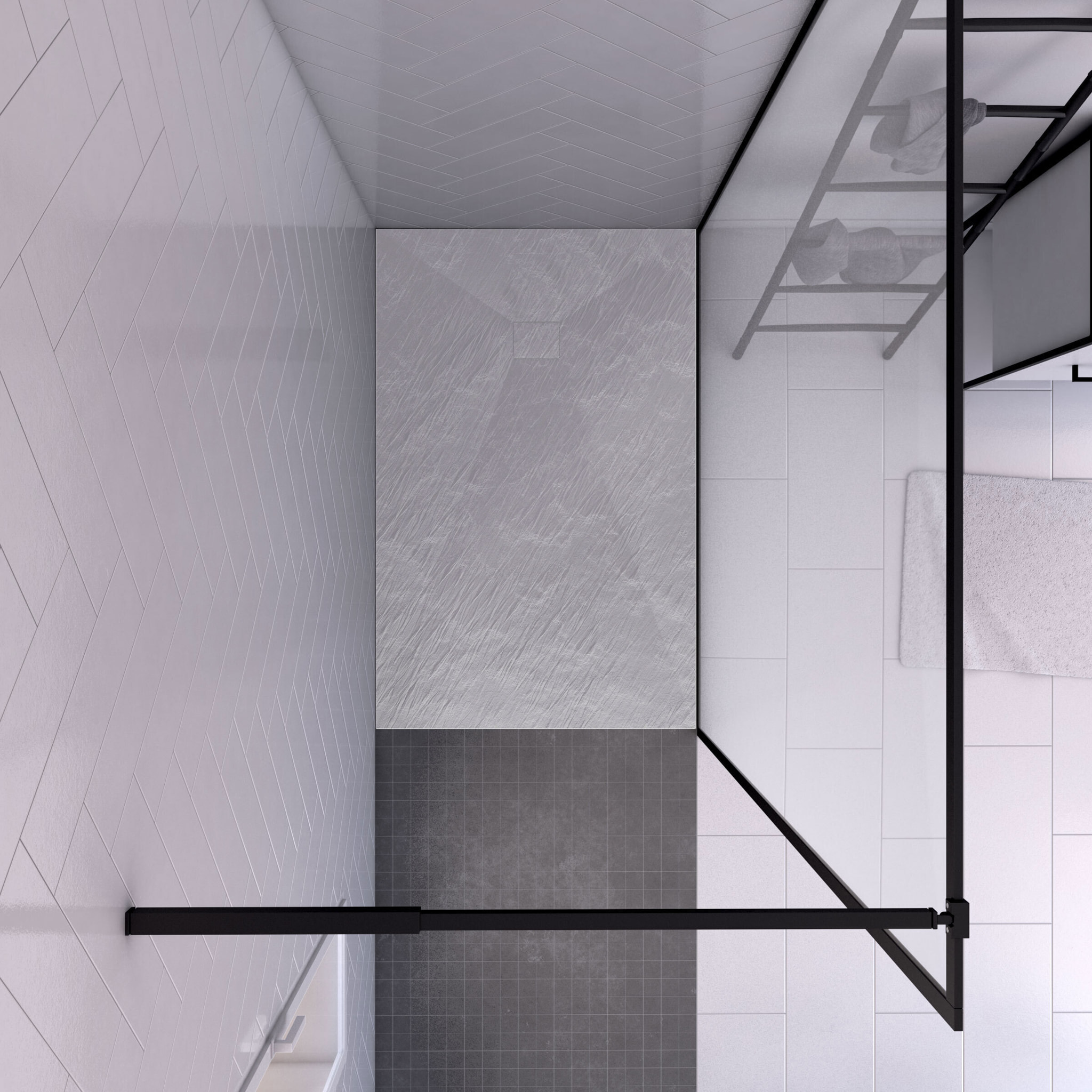 Paroi de douche 140x200cm + receveur a poser - 140x90cm - cadre et barre noir mat - CONTOURING 120