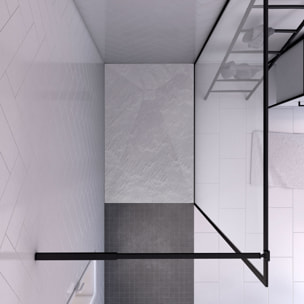 Paroi de douche 140x200cm + receveur a poser - 140x90cm - cadre et barre noir mat - CONTOURING 120