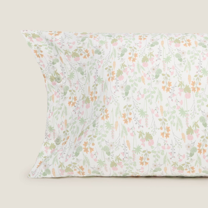 Funda almohada algodón flores Ferda color verde 100% Algodón percal