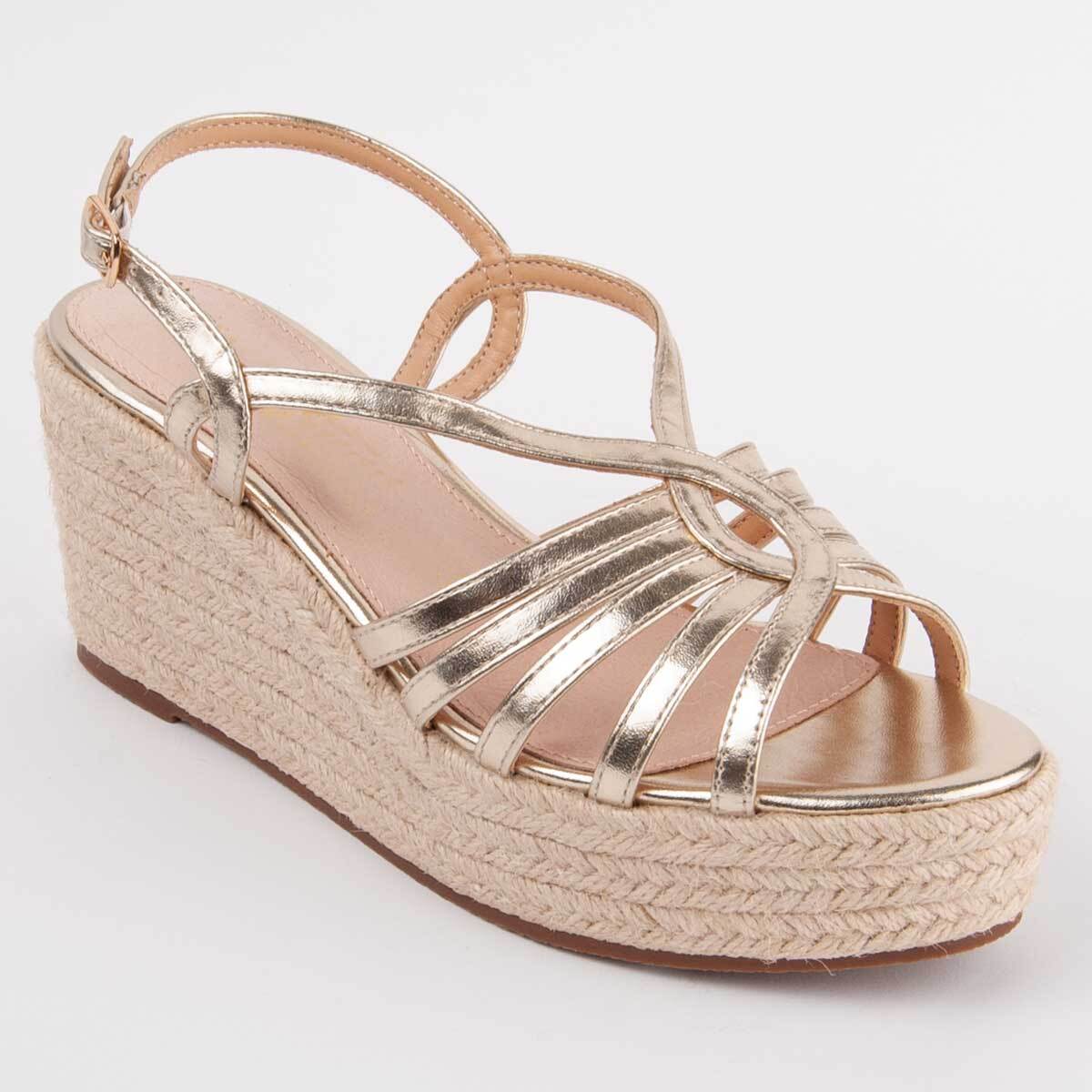 Sandalia De Cuña - Dorado - Altura: 8 Cm