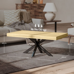 Table basse rectangulaire design industriel - dim. 110L x 60l x 45H cm - métal noir aspect chêne clair