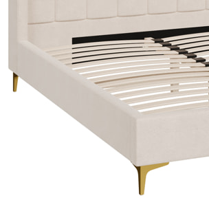 Lit double 160x200 cm en tissu beige et pieds doré - Koda