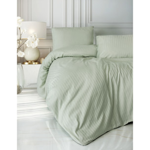 Parure housse de couette et taie(s) oreiller 100% Satin de Coton rayé
