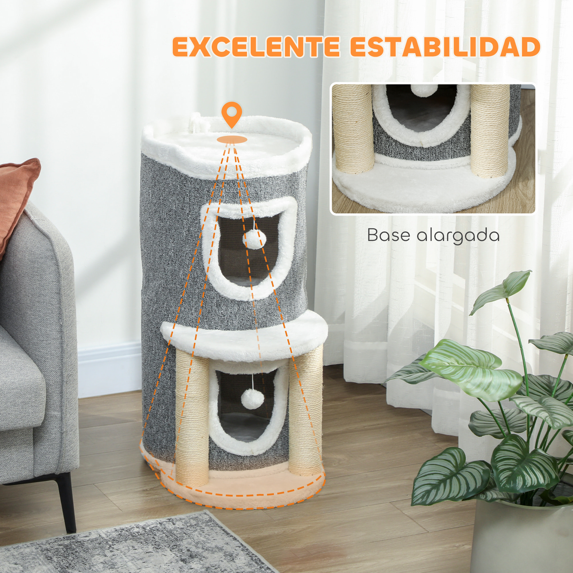 Árbol Rascador para Gatos, Árbol para Gatos 76 cm, Torre Escalador con Cama, 2 Cuevas, Postes de Sisal, Alfombra de Rascado, Bolas para Jugar, Gris