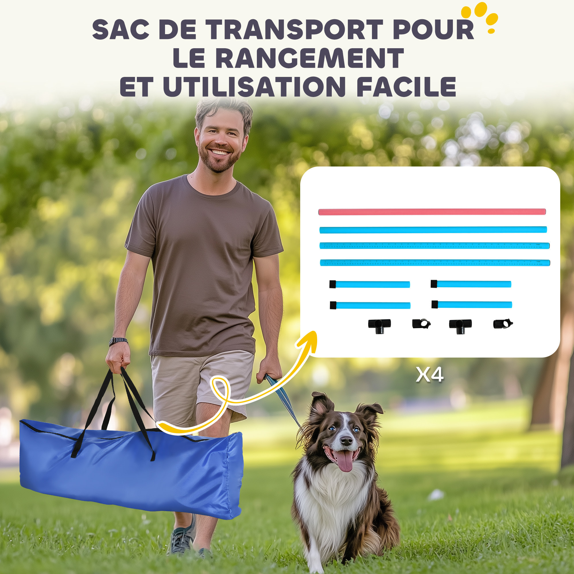 Agility sport pour chiens set de 4 obstacles professionnels avec système de maintien au sol sac transport fourni bleu rouge