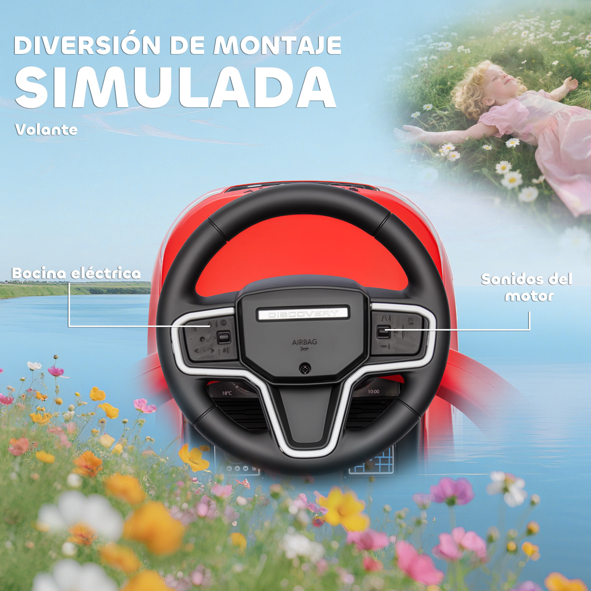 Coche Correpasillos 2 en 1 para Niños de 18-36 Meses LAND ROVER DISCOVERY, Correpasillos con Espacio de Almacenaje, Bocina, Volante, Mango de Empuje y Barandilla Extraíbles, Rojo