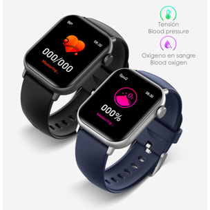 Smartwatch ZW27 con termómetro corporal y monitor de tensión. Modos deportivos, notificaciones de apps, sumergible.