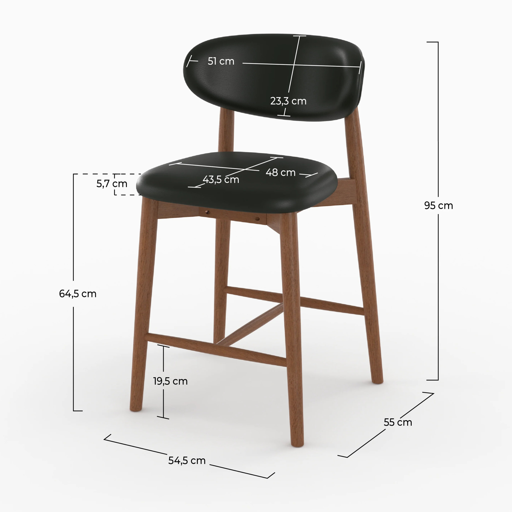 Lot de 2 chaises pour ilot central 64,5 cm en cuir synthétique noir - Yuna