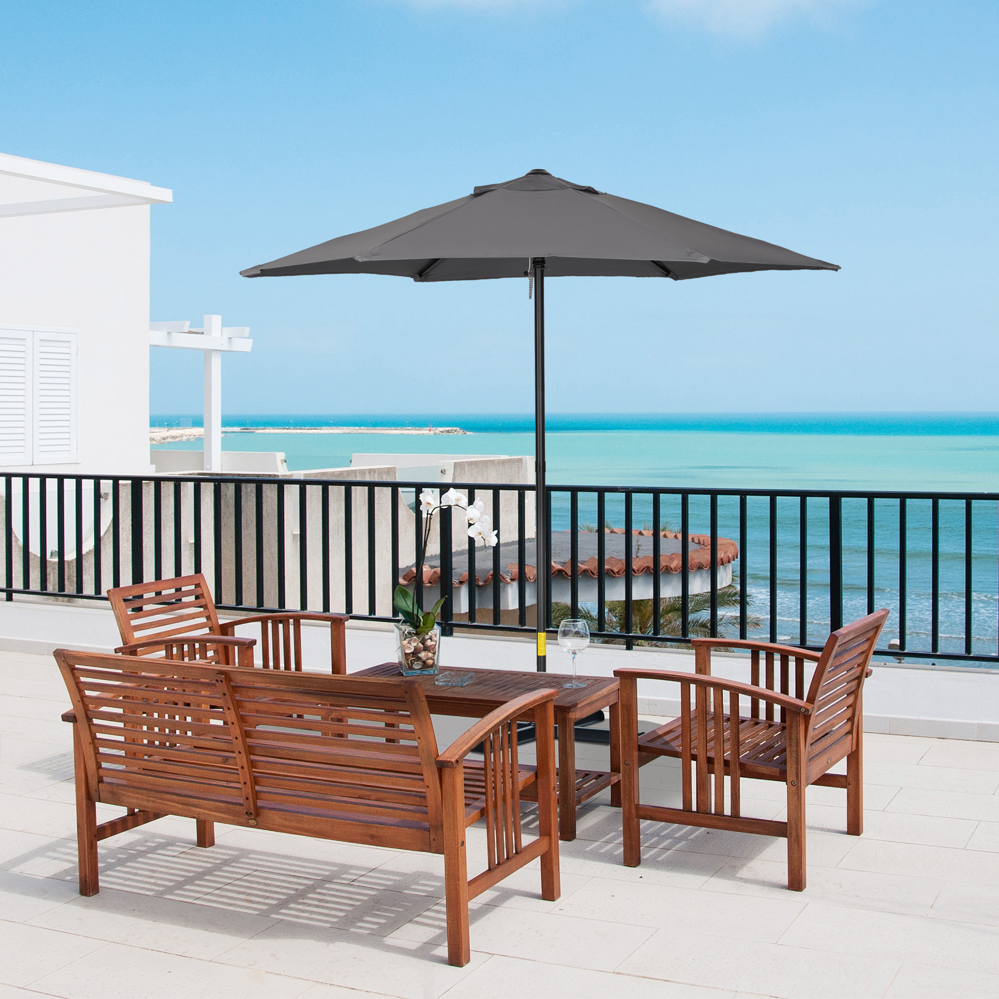 Sombrilla de Terraza Exterior Ø2x2 m Parasol de Terraza Exterior con Techo de Ventilación y Poste Desmontable de Aluminio Sombrilla para Jardín Patio Gris Oscuro