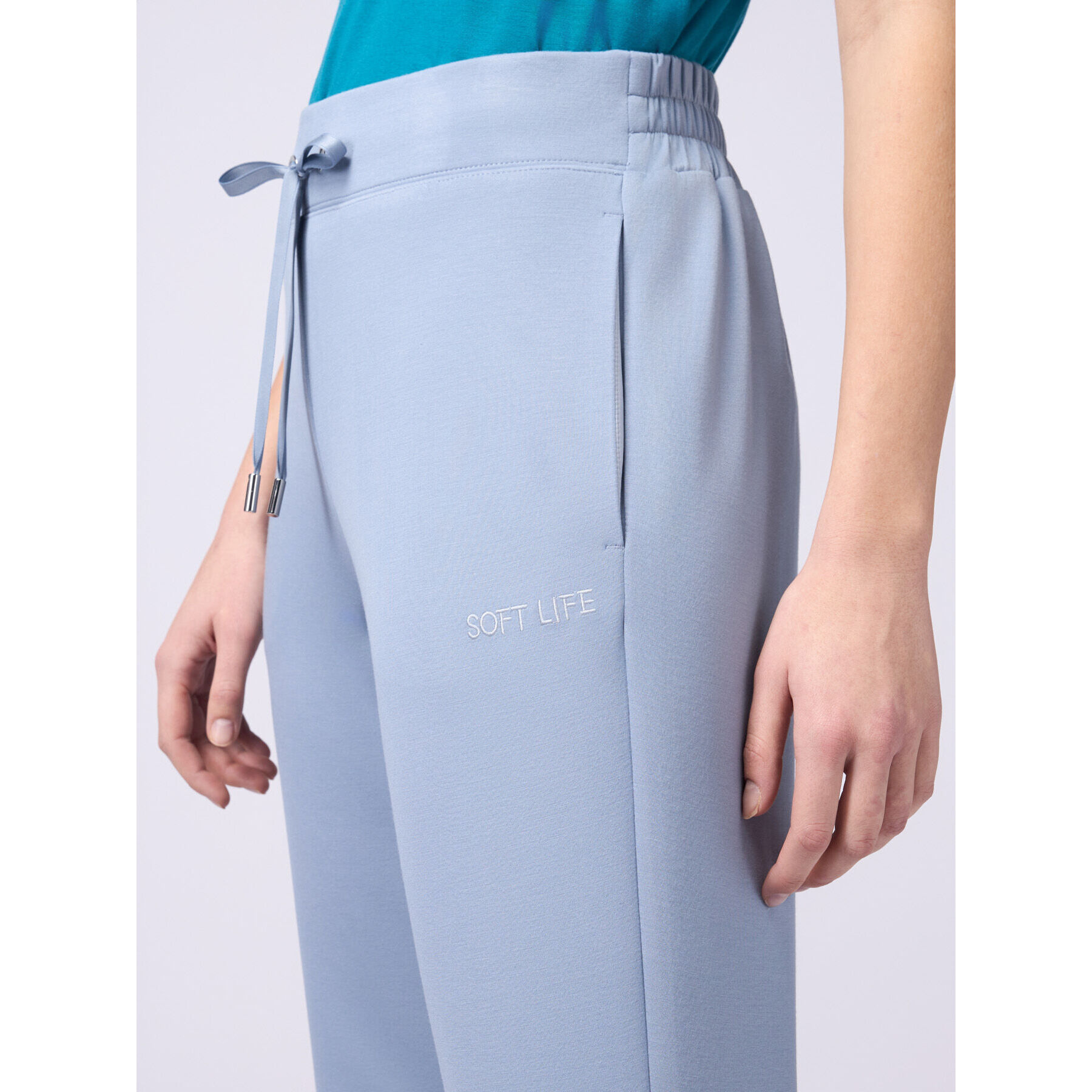 Oltre - Joggers soft touch con coulisse - Azzurro