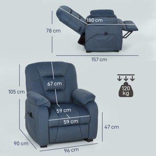 Sillón Relax Reclinable Eléctrico, Sillón Reclinable Silencioso con Función Memoria, Reposapiés, Mando a Distancia, Bolsillos Laterales, Puerto USB, Tela Terciopelo para Dormitorio, Salón, Azul