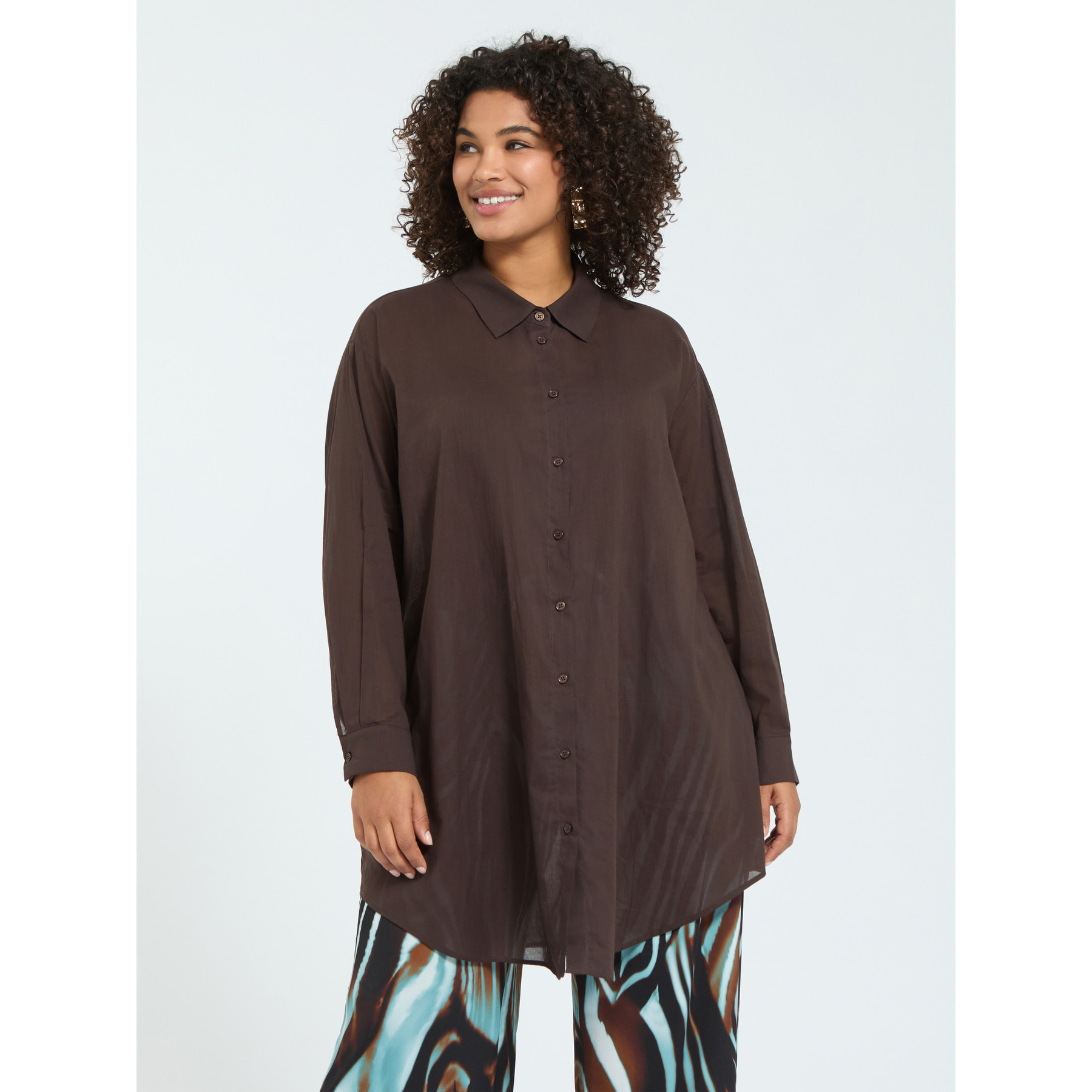 Fiorella Rubino - Camicia lunga in cotone - Marrone