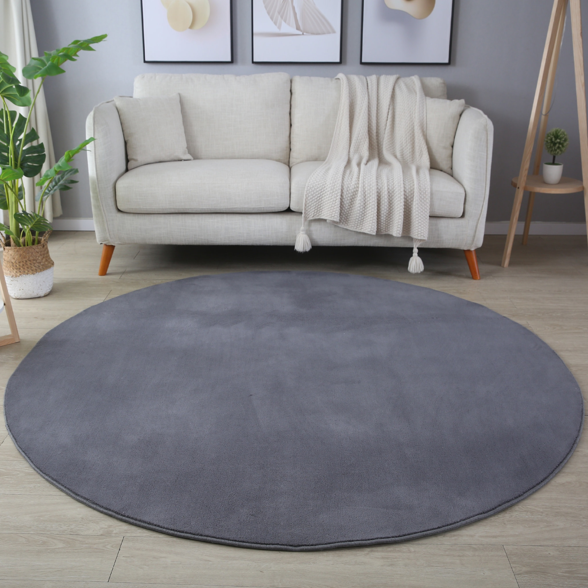 MOSCOU - Tapis rond uni Gris