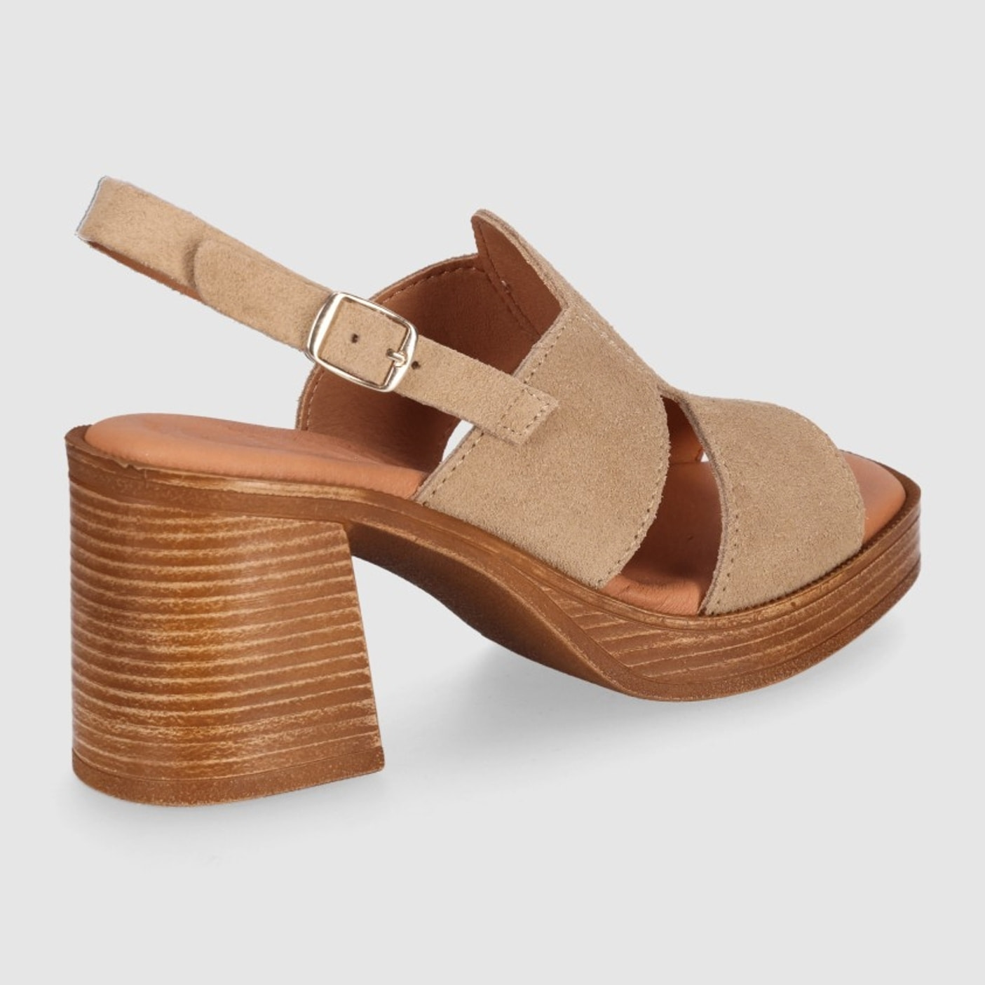 Sandalias de Serraje - Arena - Tacón: 8 cm