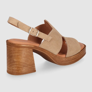 Sandalias de Serraje - Arena - Tacón: 8 cm