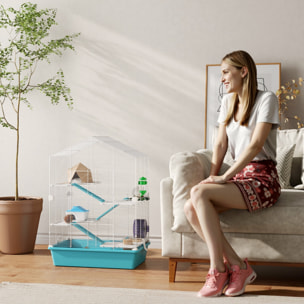 Jaula para Hámster de 5 Niveles Casa para Animales Pequeños con Plataformas Cuenco Bebedero Casita Rampas y Rueda de Ejercicio 58x36x81 cm Azul Claro