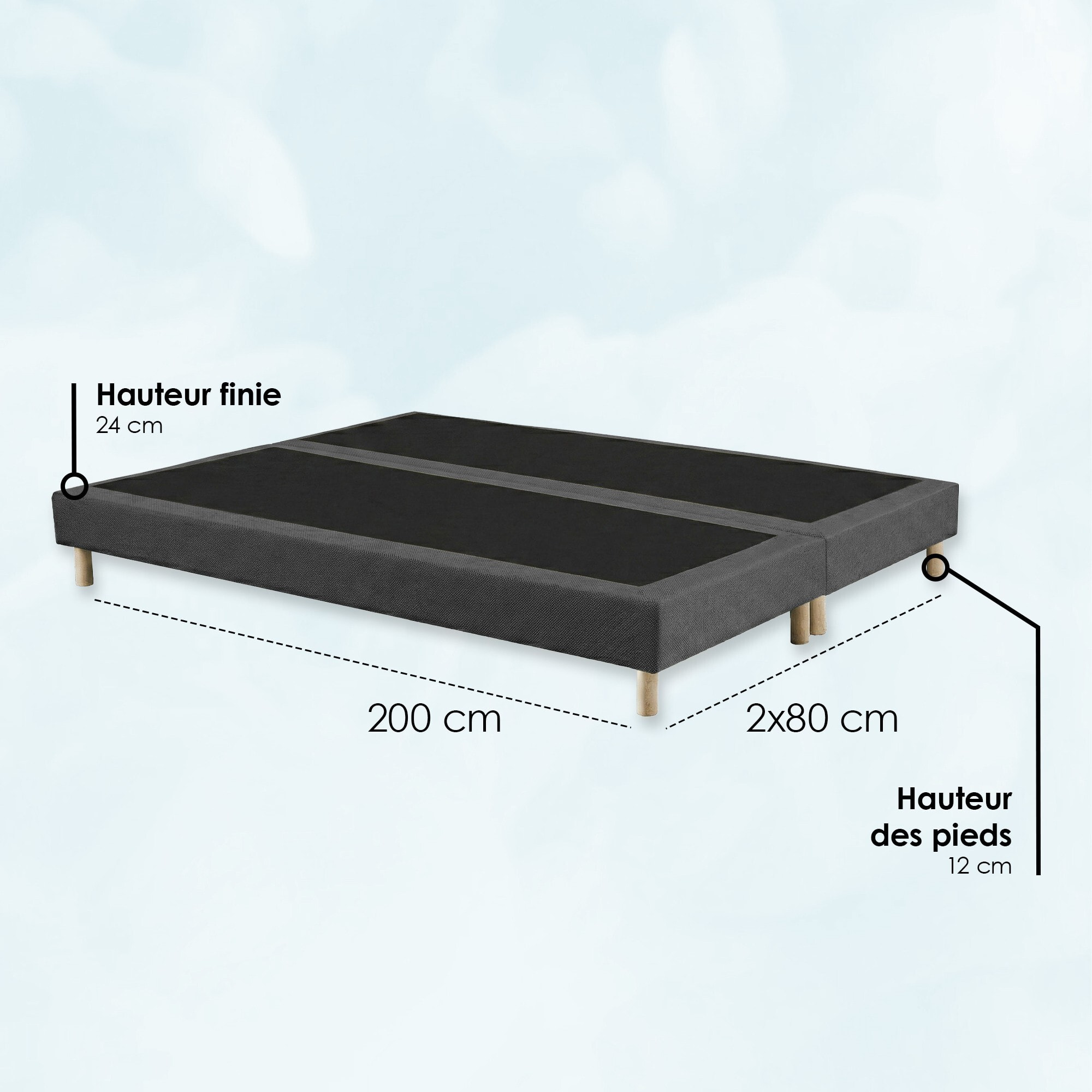 Ensemble matelas mousse haute résilience CALLISTO, H29 cm, accueil mémoire de forme, sommier gris foncé