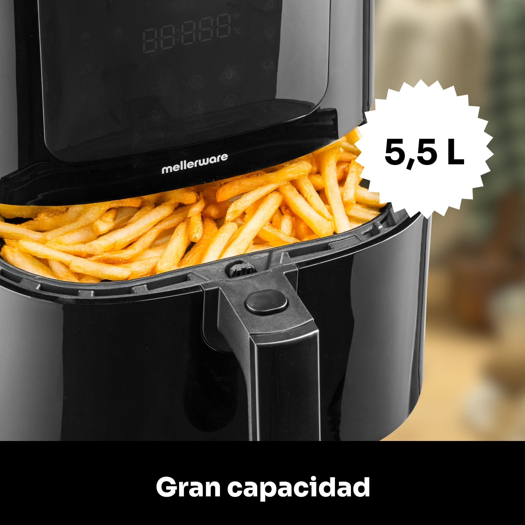 Mellerware - Freidora sin Aceite Crunchy Plus 5.5L | 1500W, 11 Menús, Temporizador y Pantalla Digital | Air Fryer 80-200º