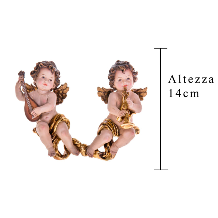 Set 2 cherubini - Colore Dorato - 8x14Hx7cm - Bianchi Dino