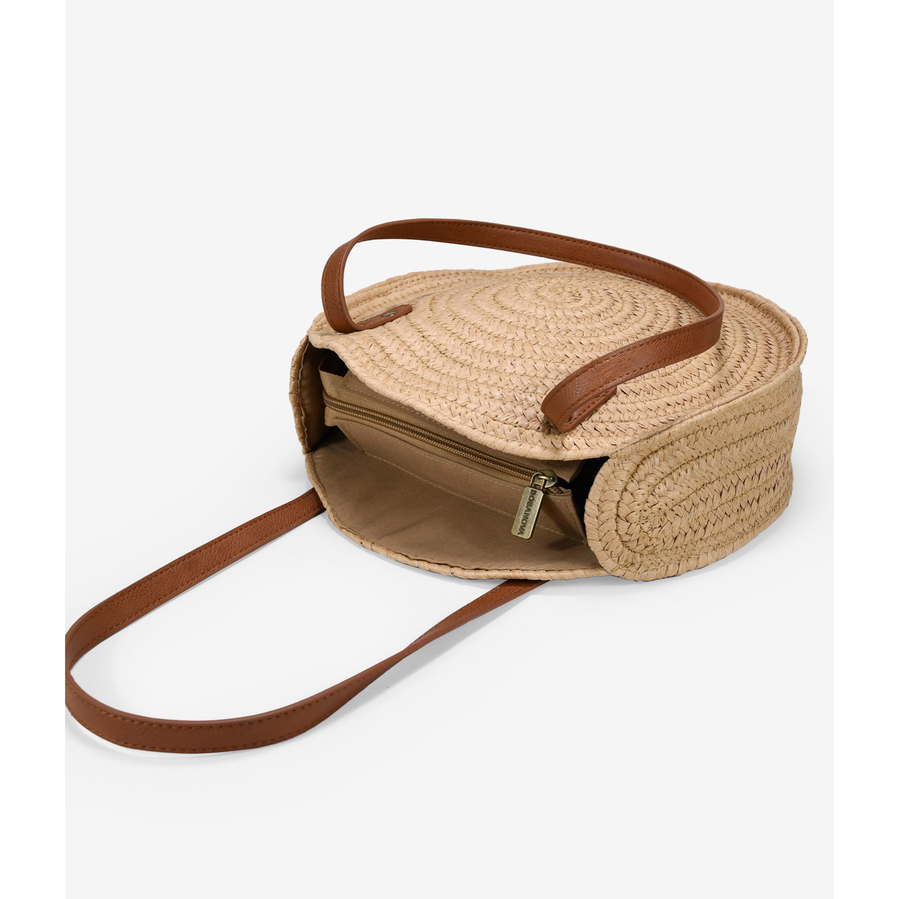 Bolso de rafia redondo tostado