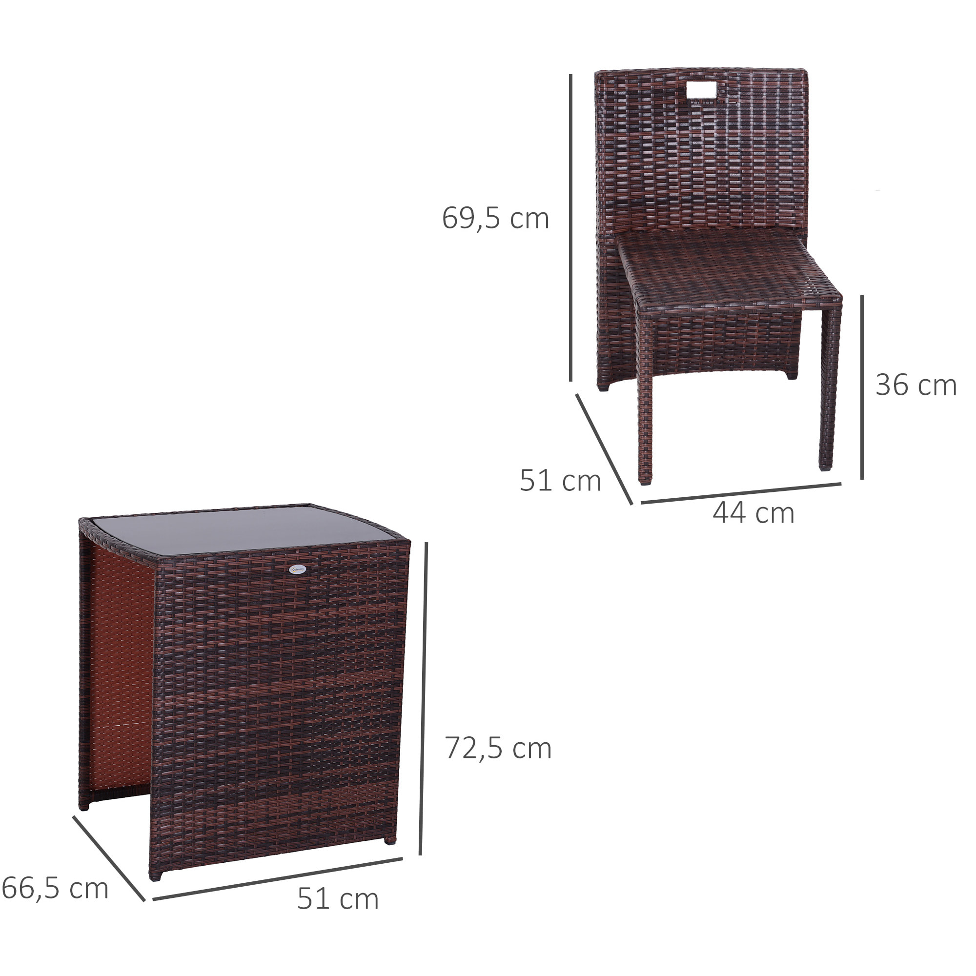 Conjunto Mesa+2 Sillas Exterior de Ratán Sintético Marrón