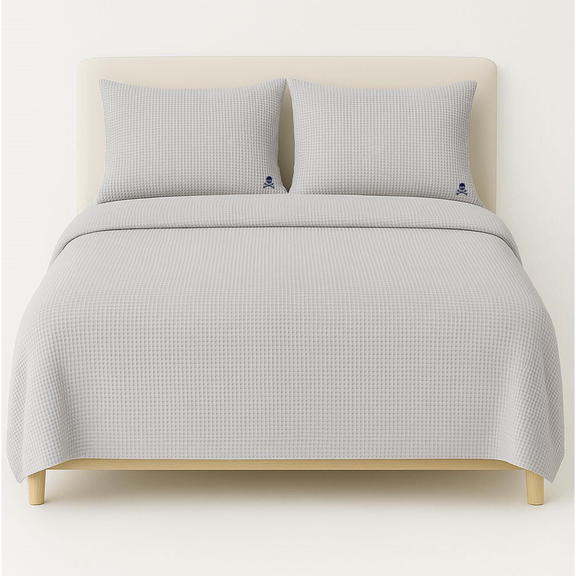 Set cama waffle funda nordica + 2 fundas almohada, 100% algodón, 144gsm, gris cierre de botones haze scalpers home
