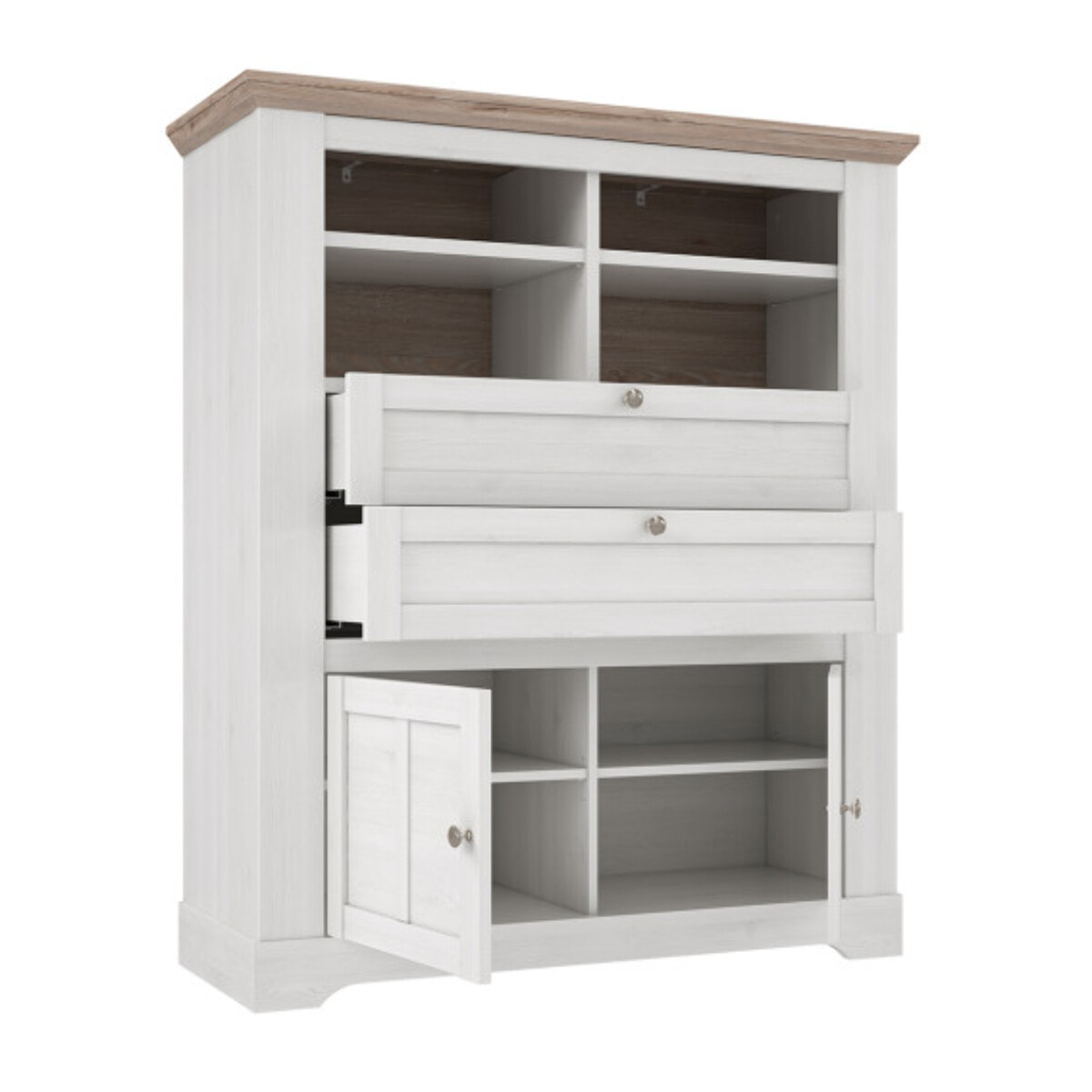 Buffet haut en bois effet chêne clair blanchi - ILONA