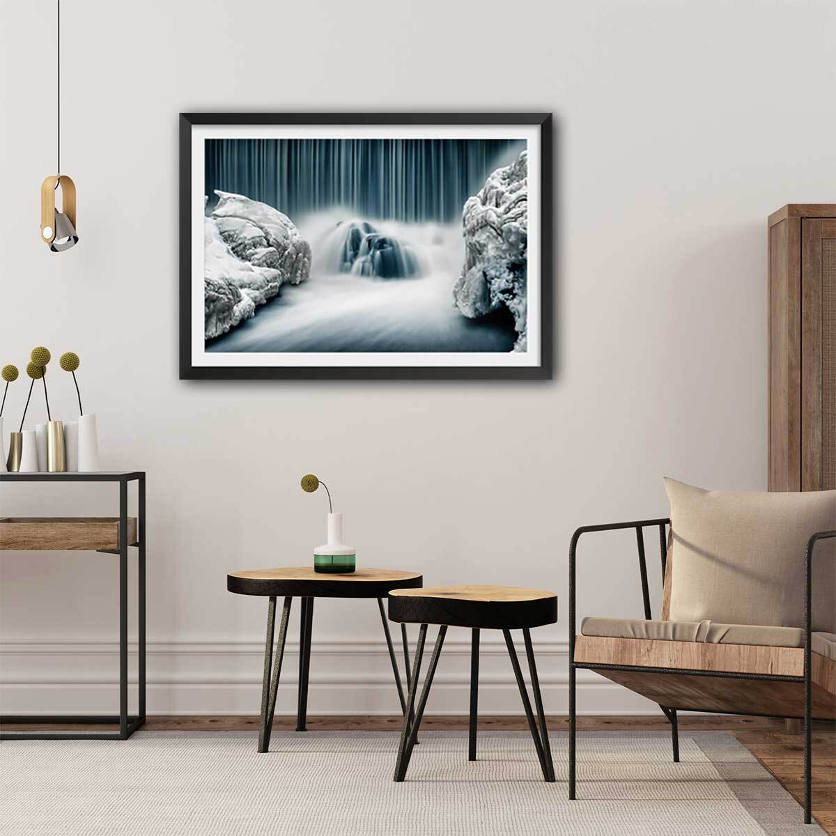 Affiche ""Cascade de glace"" Affiche sous cadre noir