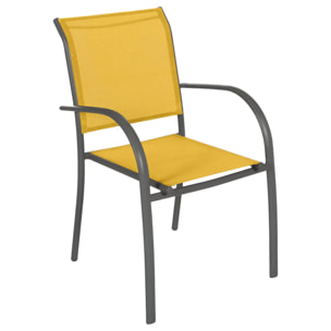 Fauteuil de jardin empilable "Piazza" jaune moutarde & graphite en aluminium traité époxy
