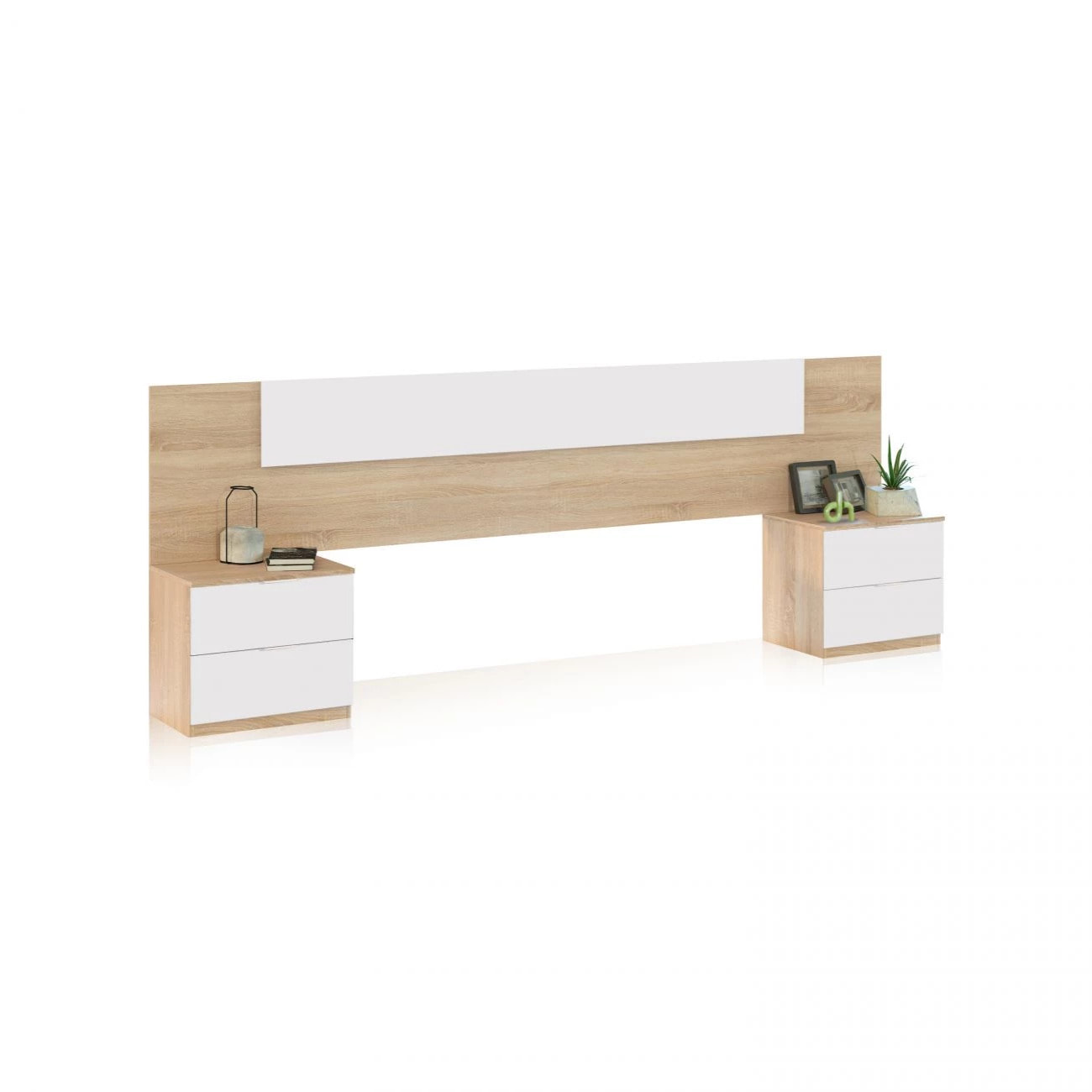 Cabecero con mesitas Akari Blanco Artik (Blanco Mate) - Roble Canadian