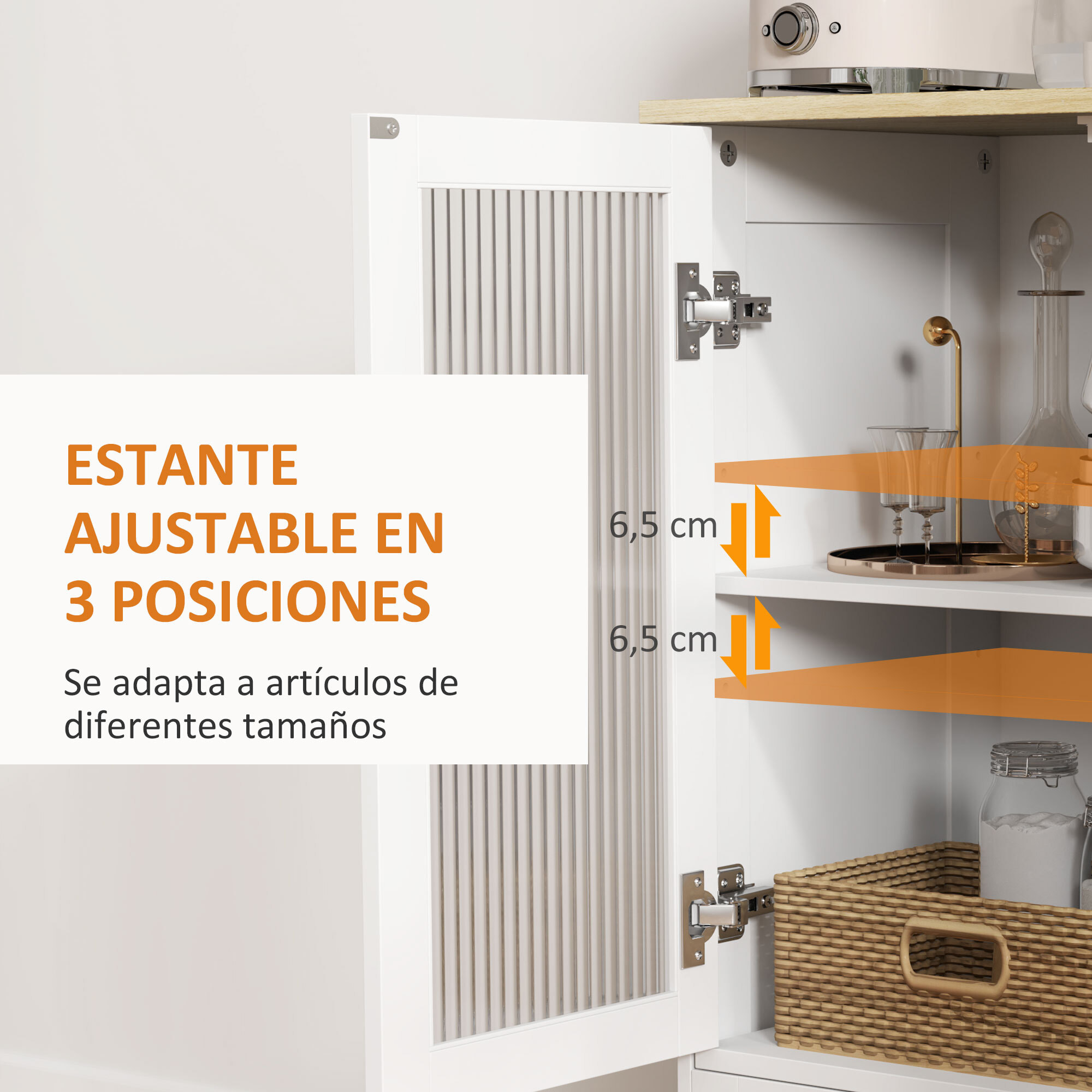 Aparador de 2 Puertas de Vidrio Aparador de Salón con Cajón y Estante Ajustable Mueble Aparador de Dormitorio Sala de Estar 68x35x85 cm Blanco y Roble