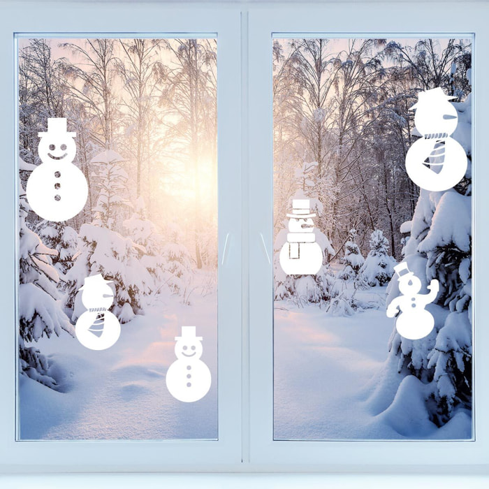 Stickers électrostatiques bonhommes de Noël - Autocollants adhésifs fenêtres noël - décoration fêtes