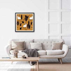 Affiche illustration lama et cactus Affiche sous cadre noir