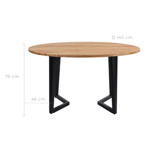 Table ronde 6 personnes en bois d'acacia et métal 140 cm - Moorea