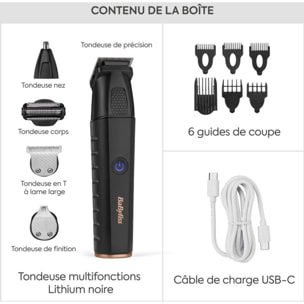 Tondeuse multi usages BABYLISS Black Lithium MT814E 11 en 1