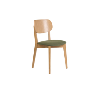 Chaises vintage en bois clair chêne et tissu effet velours texturé vert kaki (lot de 2) LUCIA