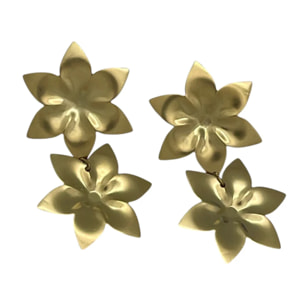 Pendiente doble flor colgante laton dorado