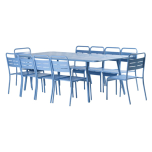 Ensemble table de jardin 234 cm et 10 chaises bleu EVORA