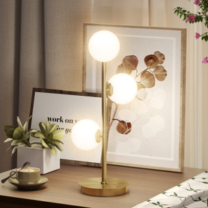 Lampadaire style néo-rétro métal effet laiton 3 abat-jours globe verre dépoli blanc